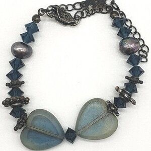 Bellagio Blue Tone Beaded Bracelet With Floral Accented Beads